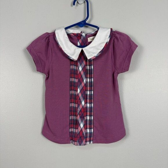 Matilda Jane Girls Size 2 Friends Forever Katherine Collar Top Puple Polo Plaid - Picture 1 of 3